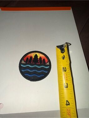 Round Sunset Forest Wave Patch - Black Border, Multicolor Embroidery